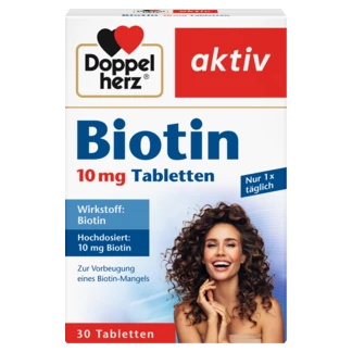 Abbildung der Produktverpackung Doppelherz aktiv Biotin 10 mg Tabletten Frontansicht
